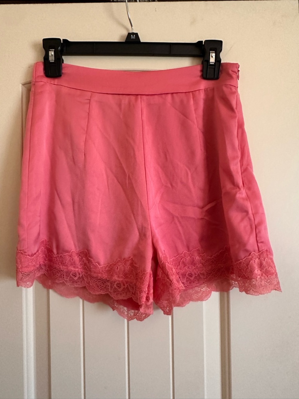 Papermoon Pink High Waist Lace Trim Women's Shorts